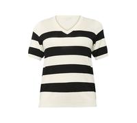 Kaffe Curve Plus Size Women's Pullover Striped V-Neck Short Sleeves Regular Fit, Turtledove/Black Boldstripe, M Grande Taille Donna
