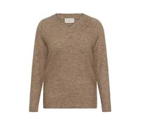 Kaffe Curve Plus Size Women's Pullover V-Neck Loose Fit Long Sleeves Hip Length, Toasted Coconut Melange, M Grande Taille Donna