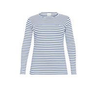 Kaffe Curve Plus-Size Women's T-Shirt Long Sleeves Striped Crew Neck Slim Fit, Chalk/Surftheweb-Blue Heart, L/Grande Donna