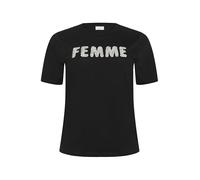 Kaffe Curve Plus Size Women's T-Shirt Statement Tee Short Sleeves Crew Neck, Nero Deep, XL/Grande Donna