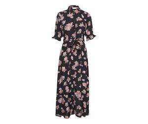 KAFFE Kaffe Women's Maxi Dress with Tie Waist 3/4 Sleeves Classic Collar Front Buttons Vestito Casual Donna (Pacco da 1)