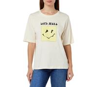 KAFFE Maglietta da Donna con Grafica in Jersey con Scollo a Mezza Maniche T-Shirt, Bianco Anticato, XL