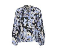 KAFFE Maglietta da Donna con Scollo a V e Maniche Lunghe e Maniche Lunghe, Nero/Blu Graphic Strokes, 42