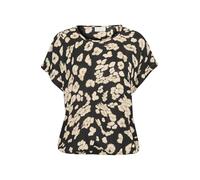 KAFFE Maglietta da Donna Rotonda con Scollo a Maniche Corte, Casual, con Stampa Elastica Top, Nero/Sabbia Leo Print, 42