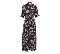 Kaffe Maxi Abito da Donna con Cravatta in Vita Maniche a 3/4 Colletto Classico Bottoni Frontali Vestito Casual, Nero Profondo, 44