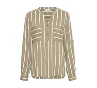 KAFFE Women's Blouse Striped V-Notch Neck Long Sleeves Regular Fit Chest Pockets Camicia da Donna, Verde Sirena/Chalk Stripe, 38