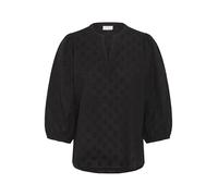 KAFFE Women's Blouse V-Notch Neck 3/4 Sleeves Relaxed Fit Textured Cotton Camicia da Donna, Nero Deep, 38