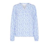 KAFFE Women's Blouse V-Notch Neck Buttons Regular Fit Long Sleeves Hip Length Camicia da Donna, Blue/Chalk Graphic Print, 46