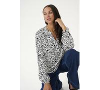 KAFFE Women's Blouse V-Notch Neck Buttons Regular Fit Long Sleeves Hip Length Camicia da Donna, Chalk/Black Graphic Lines, 48