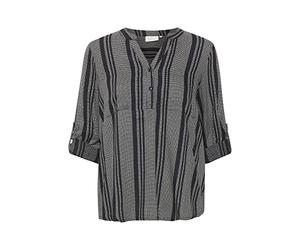Kaffe Women's Blouse V-Notch Neck Long Sleeves Casual Fit Printed Chest Pockets, Camicetta da Donna, Black/Chalk Small Diamonds,