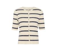 KAFFE Women's Cardigan Round Neck Short Sleeves Striped Rib Knit Slim Fit Maglione, Argento Bianco/Blu a Righe, XXL Donna