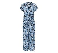KAFFE Women's Jumpsuit Short Sleeves Cropped Legs Relaxed Fit V-Neck Belted Tuta, Blue Graphic Flower, 46 Donna