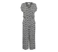 KAFFE Women's Jumpsuit Short Sleeves Cropped Legs Relaxed Fit V-Neck Belted Tuta, Nero/Chalk Graphic Lines, 46 Donna