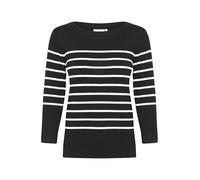 KAFFE Women's Pullover Boat Neck 3/4 Sleeves Slim Fit Stripes Soft Knit, Black W. Chalk Stripe, S Donna