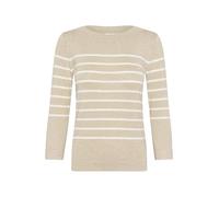 KAFFE Women's Pullover Boat Neck 3/4 Sleeves Slim Fit Stripes Soft Knit, Feather Grey Mel./Chalk Stripe, L Donna