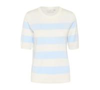 KAFFE Women's Pullover Crew Neck Short Sleeves Regular Fit Horizontal Stripes, Chalk/Light Blue Wide Stripe, XL Donna