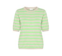 KAFFE Women's Pullover Crew Neck Short Sleeves Regular Fit Horizontal Stripes, Feather Gray Mel./Green, XS Donna