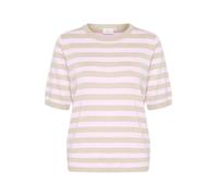 KAFFE Women's Pullover Crew Neck Short Sleeves Regular Fit Horizontal Stripes, Feather Gray Mel./Pink, M Donna