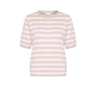 KAFFE Women's Pullover Crew Neck Short Sleeves Regular Fit Horizontal Stripes, Feather Gray Mel./Pink, XXL Donna