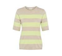 KAFFE Women's Pullover Crew Neck Short Sleeves Regular Fit Horizontal Stripes, Lettuce/Featherg. Bold Stripe, L Donna