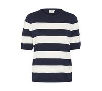 KAFFE Women's Pullover Crew Neck Short Sleeves Regular Fit Horizontal Stripes, Midnight/Chalk Wide Stripe, S Donna