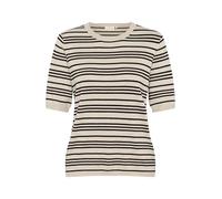 KAFFE Women's Pullover Crew Neck Short Sleeves Regular Fit Horizontal Stripes, Nero/Grigio Feather Stripe, XXL Donna