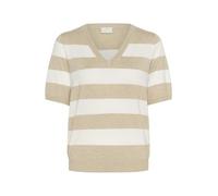 KAFFE Women's Pullover V-Neck Short Sleeves Striped Regular Fit Light Knit, Feather Gray/Chalk Wide Stripe, XS Donna