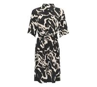 KAFFE Women's Shirt Dress Half Sleeves Buttons Belted Knee Length Regular Fit Vestito, Nero/Natura Organic Lines, 42 Donna