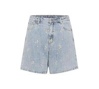 KAFFE Women's Shorts Floral Embroidery Wide Legs High Waist Regular Fit Pantaloncini, Blue Denim/Feather Flower EMB, 38 Donna