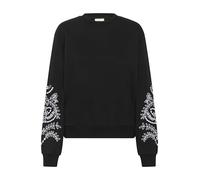 KAFFE Women's Sweatshirt Crew Neck Long Sleeves Relaxed Fit Embellished Felpa, Nero Deep, L Donna