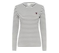 KAFFE Women's T-Shirt Long Sleeves Slim Fit Crew Neck Striped Tee Embroidered, Chalk/Dark Grey-Windsor Heart, S Donna