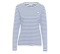 KAFFE Women's T-Shirt Long Sleeves Slim Fit Crew Neck Striped Tee Embroidered, Chalk/Surftheweb-Blue Heart, XXL Donna