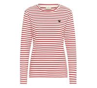 KAFFE Women's T-Shirt Long Sleeves Slim Fit Crew Neck Striped Tee Embroidered, Chalk/True Red-Fudge Heart, L Donna