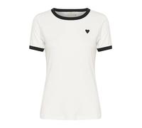 KAFFE Women's T-Shirt Round Neck Slim Fit Short Sleeves Printed Detail, Chalk/Black Heart, L Donna