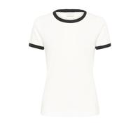 KAFFE Women's T-Shirt Short Sleeves Round Neck Regular Fit Hip Length Contrast, Chalk/Black Binding, M Donna
