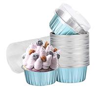 Kafran, 50 bicchieri da forno con coperchio, 125 ml, 141,7 ml, con coperchio, bicchieri da forno usa e getta, in alluminio, per creme, brulee, cupcake, contenitori per padelle (Kafran)