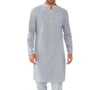 Kaftan, Abaya, abbigliamento da preghiera da uomo, a maniche lunghe, con bottoni, colletto alto, abbigliamento arabo, scollo rotondo, musulmano, camicia casual, costume da islam, oversize, per la casa