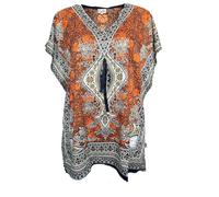 Kaftan - Abito corto orientale, stile tunica boubou africano, corsi estivi djellaba, donna boheme caftano, arancione, Taglia unica