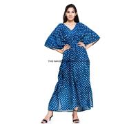Kaftan Boho Hippy Blu Indigo Copricostume Nuovo Taglia Plus Donna