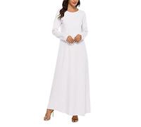 Kaftan Donna Lungo Abaya Donna Abiti Musulmani Abbigliamento Preghiera Per Le Donne Musulmano Caftano Dubai Robe Medio Oriente Etnico Arabo Afghano Abito Islamico Manica Lunga, 03# Bianco, S