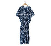 Kaftan Lungo In Cotone Indiano Con Stampa A Mano Da Spiaggia Notturno Maxi Gown