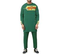 Kaftan Musulmano Africano Set Retrò Etnico Dashiki 2 Pezzi Camicia Maniche Lunghe e Pantaloni Abaya Abito Sciolto per Tempo Libero Girocollo Ricamo Etnico | per Preghiere e Passeggiate, Verde, XXXL