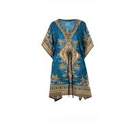 Kaftan - Vestito corto orientale, stile tunica boubou africano, corsi estivi Kaftan djellaba, donna boheme, tunica da spiaggia e beachwear oversize, tunica caftano, Turchese., Taglia unica