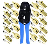 Kagni Pinza per crimpare cavo coassiale e 10 set connettori RP-SMA maschio + femmina per cavo di prolunga antenna Wifi RG174 RG316