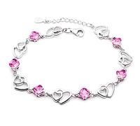 Kaguyo Cavigliera a forma di cuore per donna, argento sterling 925, viola, rosa, zirconi, regolabile, infinito, cuore, cavigliera, bracciali, per donne, ragazze, amicizia, regalo di compleanno (rosa)