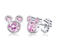 Kaguyo orecchini Minnie Mouse, in argento sterling 925, ametista, bianco, blu, rosa, zirconia, orecchini a perno Mickey Mouse per donne e ragazze, regalo di compleanno (rosa)