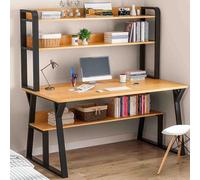 KAHDBOY Modern Computer Desk with Hutch & Bookshelf,Space Saving Home Office Workstation,for Efficient Working and Storage(Wood colour,120cm)