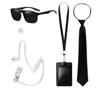 KAHDGSS Accessori per costume da agente segreto, con auricolare, occhiali e cravatta, costumi per Halloween, cosplay, giochi di ruolo, per adulti e bambini