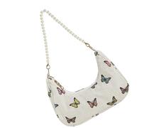KAHDGSS Borsa a tracolla contemporanea riutilizzabile in tessuto di lino di cotone artistico con dettagli floreali pratici borse ascellari borsa leggera amichevole, Perla 2, One Size