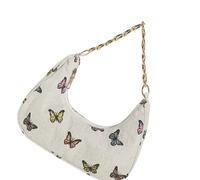 KAHDGSS Borsa a tracolla contemporanea riutilizzabile in tessuto di lino di cotone artistico con dettagli floreali pratici borse ascellari borsa leggera amichevole, Catena 2, One Size